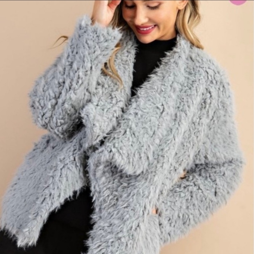 🐦GREY SHAGGY WATERFALL JACKET